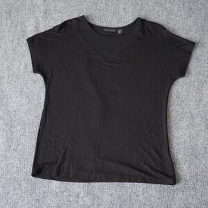 Tahari Black V-Neck Short Sleeve T-Shirt Top‎ Basic Essential Women's